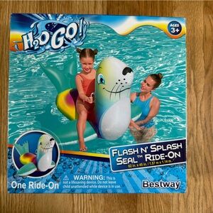 H2O GO Flash N' Splash Seal Ride-On Pool Float Float Inflatable 62” x 45”